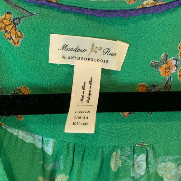 Meadow rue by Anthropologie green wrap bon voyage  blouse 14 - Picture 3 of 5